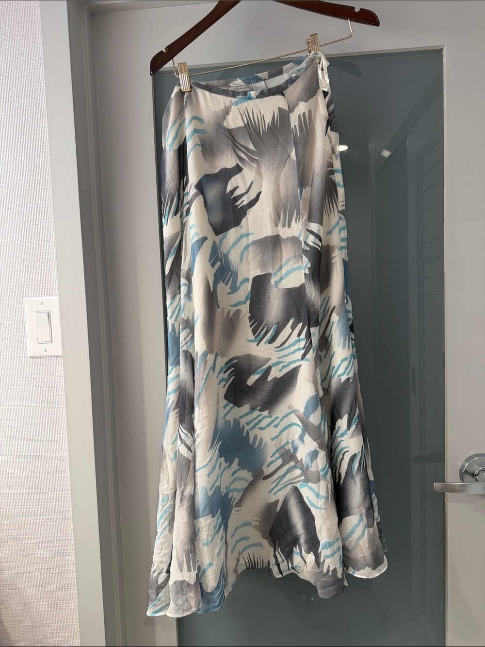 Spiegel Abstract Print Maxi Skirt in Blue, Gray & White silk